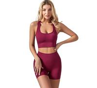 YCHUCH Conjunto de yoga acanalado para mujer, leggings de cintura alta con brasier, transpirables, deportivos, gimnasio, correr, entrenamiento, conjuntos de dos piezas, leggings de cintura alta