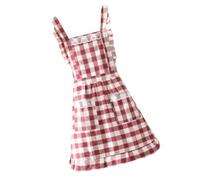 YCHUCH Elegante delantal con volantes y correas ajustables con lazo para manicuristas, empleados de cafeterías y trabajadores de restaurantes, delantal con lazo, Falda grande a cuadros, Talla única