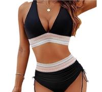 YCHUCH Elegante traje de baño de cintura alta con cuello en V para mujer, traje de baño push up con relleno y cordón ajustable