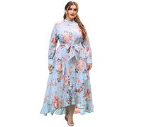 YCHUCH Elegante vestido con volantes para mujer, talla grande, musulmán, Oriente Medio, vacaciones de verano, maxi elegante, estampado floral, Europa y América, talla grande, playa para mujer