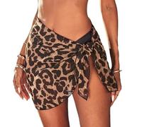 YCHUCH Falda de playa con estampado de leopardo para mujer, pareos envolventes, cubierta de natación, elegante y corta para mujer, falda corta para vacaciones