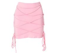 YCHUCH Falda de tubo de cintura alta para mujer, faldas cortas de verano a juego, elegantes para cruzar, con cordones, mini ajustada, de verano, para mujer, cintura alta, con cordones cruzados, mini