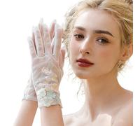 YCHUCH Guantes de novia de tul transparente con apliques de flores coloridas, decoración de encaje, accesorios de mano para ceremonia de boda al aire libre, guantes de boda, color, Talla única