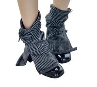 YCHUCH Mangas de pierna coreanas con cordón para mujer, calentadores de piernas con abertura lateral a rayas, calcetines acampanados sin pies, polainas con cordón para botas, Negro, Talla única