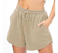 YCHUCH Pantalones cortos casuales para mujer, cintura alta, elásticos, deportivos, con bolsillo, ligeros, pantalones deportivos elásticos