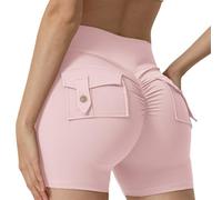 YCHUCH Pantalones cortos cómodos y suaves de cintura alta, pantalones cortos deportivos para mujer con excelente flexibilidad, pantalones cortos de yoga con bolsillo