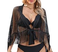 YCHUCH Pareos de playa para mujer, con borlas, para cubrir el traje de baño, falda larga para vacaciones, falda larga para traje de baño, cubierta con borlas