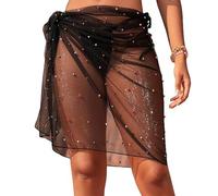 YCHUCH Pareos de playa para mujer, con cuentas coloridas, cubre traje de baño para mujer, falda envolvente para vacaciones, cubierta de traje de baño para mujer, transpirable, corto