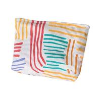 YCHUCH Práctico organizador de maquillaje a rayas portátil con múltiples secciones para uso diario o de viaje