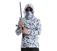 YCHUCH Ropa de pesca con capucha, de secado rápido, protección solar, transpirable, de manga larga, para hombre, con máscara, ropa de pesca