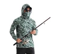YCHUCH Ropa de pesca con capucha, de secado rápido, protección solar, transpirable, de manga larga, para hombre, con máscara, ropa de pesca