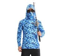 YCHUCH Ropa de pesca con capucha, de secado rápido, protección solar, transpirable, de manga larga, para hombre, con máscara, ropa de pesca