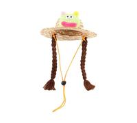 YCHUCH Sombrero de paja para mascotas al aire libre, suministros para el sol, sombrero de paja con trenzas, sombrero de diablo