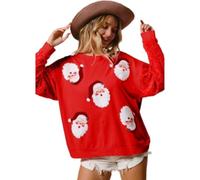 YCHUCH Sudadera con estampado de cascanueces de Papá Noel para mujer, manga larga, cuello redondo, con lentejuelas, para festividades, con lentejuelas brillantes, Papá Noel Rojo, XXL