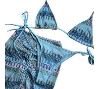 YCHUCH Traje de baño a rayas para mujer, traje de baño de 3 piezas con abertura, traje de baño de moda para mujer