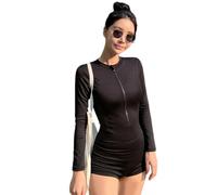 YCHUCH Traje de baño con cremallera frontal para mujer con manga larga, traje de baño de secado rápido, para surf, deportes acuáticos