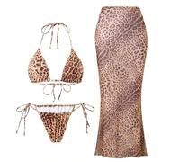 YCHUCH Traje de baño con estampado de leopardo para mujer, traje de baño de 3 piezas, traje de baño elegante para la playa, trajes de baño para mujer, trajes de baño push up con salida de baño para la