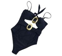 YCHUCH Traje de baño de 1 pieza para mujer, con anillos de metal, push up, traje de baño bandeau para playa, traje de baño bandeau para mujer