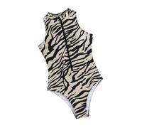 YCHUCH Traje de baño de 1 pieza para mujer, con cremallera frontal, traje de baño de corte alto para ropa de playa, estampado de cebras, traje de baño push up