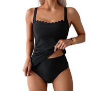YCHUCH Traje de baño de 2 piezas para mujer, conjunto de tankini de 2 piezas con borde ondulado con parte superior de natación fruncida y calzoncillos de cintura alta para mujer