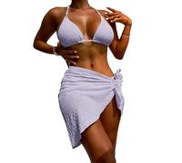 YCHUCH Traje de baño de 3 piezas para mujer, conjunto de traje de baño de verano liso con cubierta que empuja hacia arriba