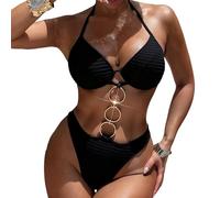 YCHUCH Traje de baño de corte alto con anillos de metal para mujer, traje de baño de 1 pieza, traje de baño femenino sin espalda para ropa de playa