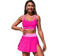 YCHUCH Traje de baño de dos piezas para mujer con pantalones cortos de cintura alta y falda para mujer, conjunto de traje de baño deportivo de dos piezas