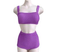 YCHUCH Traje de baño de dos piezas para mujer, traje de baño de cintura alta, traje de baño de color sólido, traje de baño dividido para mujer, traje de baño deportivo de color sólido