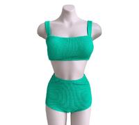 YCHUCH Traje de baño de dos piezas para mujer, traje de baño de cintura alta, traje de baño de color sólido, traje de baño dividido para mujer, traje de baño deportivo de color sólido