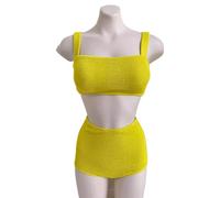 YCHUCH Traje de baño de dos piezas para mujer, traje de baño de cintura alta, traje de baño de color sólido, traje de baño dividido para mujer, traje de baño deportivo de color sólido