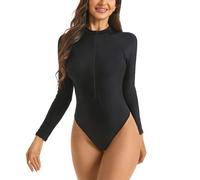 YCHUCH Traje de baño de manga larga para mujer, sin espalda, tankini de 1 pieza, traje de baño de color sólido para ropa de playa