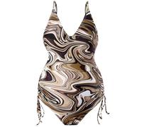 YCHUCH Traje de baño de maternidad de una pieza elegante con cuello en V para embarazo, traje de baño estampado sin espalda, traje de baño para mujer