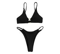 YCHUCH Traje de baño de una pieza para mujer, de color sólido, con bolsa suave, con tirantes delgados, cintura baja, conjunto de ropa de playa para mujer