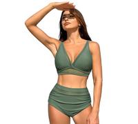 YCHUCH Traje de baño deportivo de cintura alta para mujer, dos piezas, traje de baño dividido con push up, dos piezas, traje de baño dividido para mujer, traje de baño de cintura alta push up