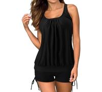 YCHUCH Traje de baño favorecedor de dos piezas para mujer, cintura alta, tankini, elegante, color sólido, estampado, cómodo, línea A