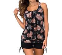 YCHUCH Traje de baño favorecedor de dos piezas para mujer, cintura alta, tankini, elegante, color sólido, estampado, cómodo, línea A