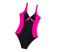 YCHUCH Traje de baño monokini para mujer, con bloqueo de color, cuello en V, tirantes ajustables, fruncido, control de abdomen