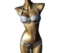 YCHUCH Traje de baño para mujer con cintura baja, diamantes de imitación brillantes, cuello halter, traje de baño de secado rápido, traje de baño de noche, ropa de playa