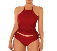 YCHUCH Traje de baño para mujer, con cordón lateral, cuello halter, tankini para verano, ropa de playa, trajes de baño a la moda, trajes de baño de dos piezas para mujer, trajes de baño tankini con