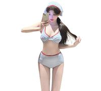 YCHUCH Traje de baño vintage a rayas para mujer, dos piezas, cintura alta, traje de baño push up para playa y deportes acuáticos, traje de playa