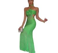 YCHUCH Vestido de playa de punto de longitud completa, sin mangas, cuello halter, para playa, ganchillo, longitud completa, vestido de punto