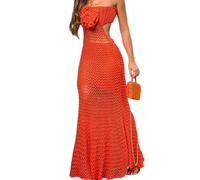 YCHUCH Vestido de playa de punto de longitud completa, sin mangas, cuello halter, para playa, ganchillo, longitud completa, vestido de punto