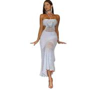 YCHUCH Vestido de playa de punto de longitud completa, sin mangas, cuello halter, para playa, ganchillo, longitud completa, vestido de punto