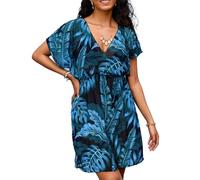 YCHUCH Vestido de playa elástico con cuello en V floral para mujer, para vacaciones en la piscina y salidas, vacaciones, esencial, transpirable