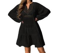 YCHUCH Vestido de playa para mujer, cuello en V, manga larga, holgado, casual, para playa, cuello en V, manga larga, swing para ropa de playa