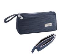 YCHYAN Estuche Lapicesx, Estuche de Pana, Bicapa Estuche Boligrafos, Cartucheras Escolares Gran Volumen, con Asa de Transporte Portátil, Estilo Retro, Adecuado para Estudiantes, Adolescentes (Azul)