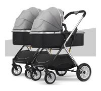 YCKEGEW Cochecito De Gemelos Tandem Trolley Cochecito Doble para Gemelos con Chasis De Aluminio, Cochecito Doble Se Puede Sentar Tumbado, Cochecito De Bebes De 0-36 Meses (Color : Grey)