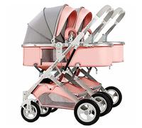 YCKEGEW Cochecito Paraguas Gemelar Side by Side, Cochecito Tandem Fácilmente Plegable,Cochecito De Bebé con Doble Capazo Desmontable, para Gemelos A Partir De 6 Meses (Color : Roze)