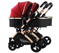 YCKEGEW Cochecito Paraguas Gemelar Side by Side, Cochecito Tandem Fácilmente Plegable,Cochecito De Bebé con Doble Capazo Desmontable, para Gemelos A Partir De 6 Meses (Color : Rosso)