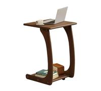 YCKEGEW Mesita Auxiliar De Madera Maciza Que Se Desliza Debajo del Sofá, Bandeja Giratoria De 360° para La Televisión, Ideal para Espacios Reducidos, Mesitas De Noche En Forma De C(Walnut,45cm)